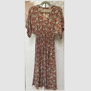 Khush Handmade Rayon Floral Brown Dress Size S